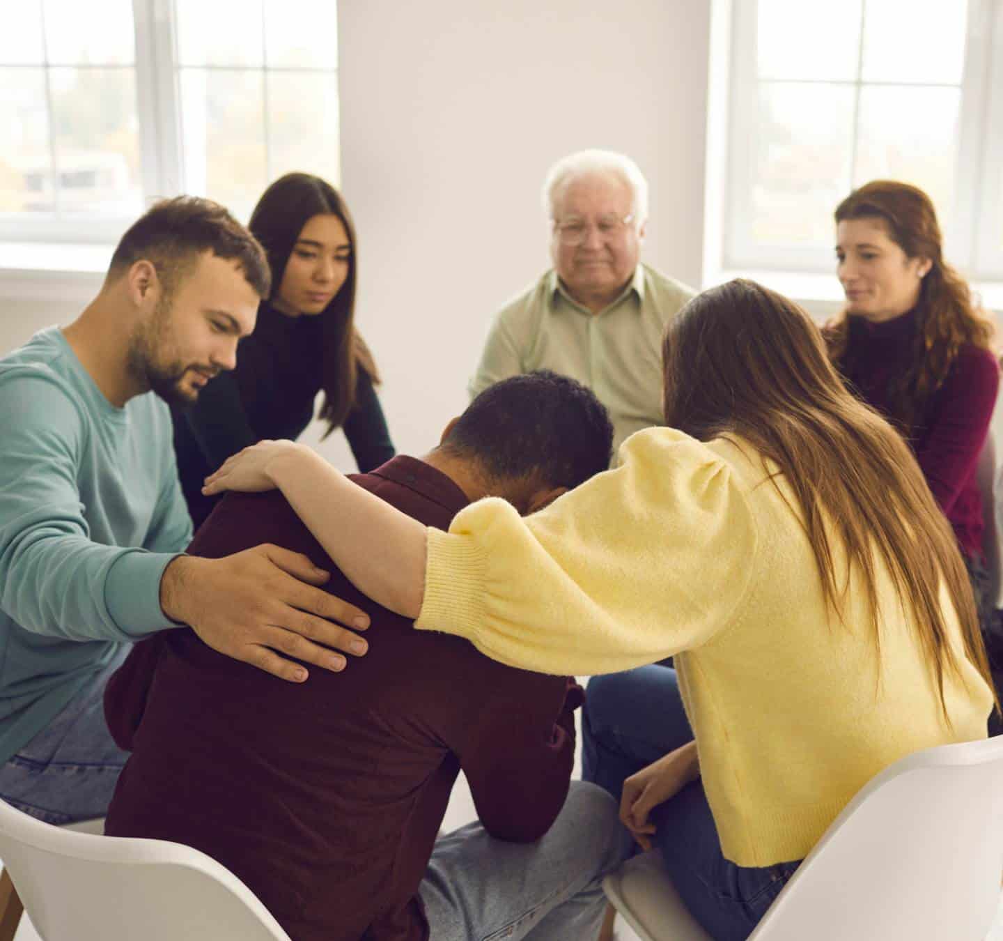 Group therapy session during addiction treatment in Mansfield, MA.