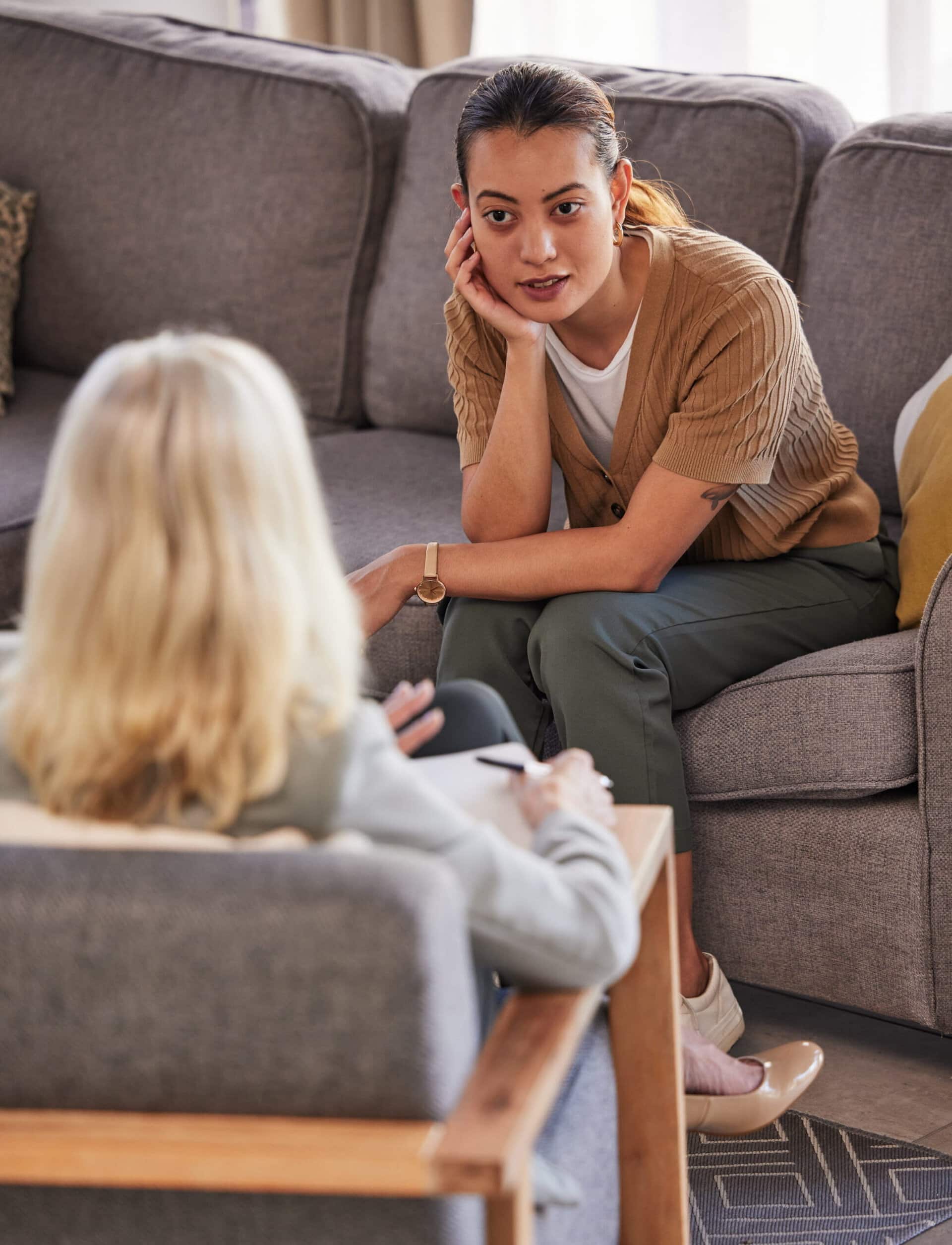 A woman talks to her therapist during stimulants addiction treatment Easton, MA