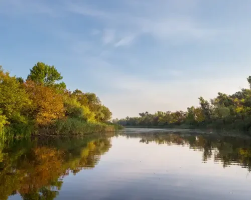 Peaceful river surrounded by trees symbolizing healing and renewal during marijuana rehab in Easton, MA.